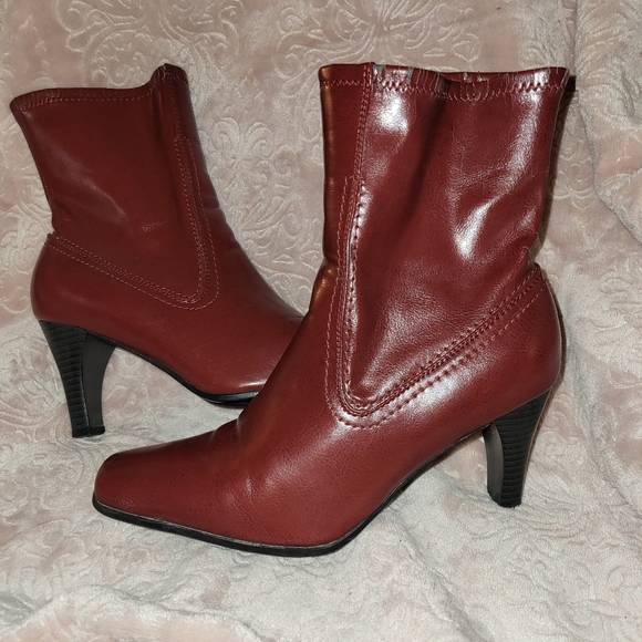 Studio Works Shoes Studio Works Womens Ashley Red Boots High Heel Mid Calf 3 Heel Square Toe